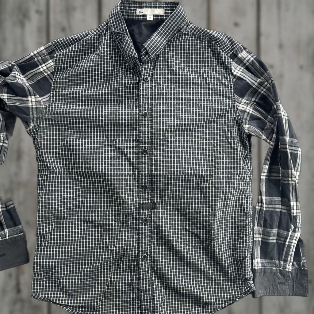 Nique 5cm Shirt Mens Medium Black White Plaid Check Button-Down Long Sleeve Slim Cotton Shirt Mens Regular Black White Plaid Check Modern Casual Business Size US M / EU 48-50 / 2 - 1 Thumbnail