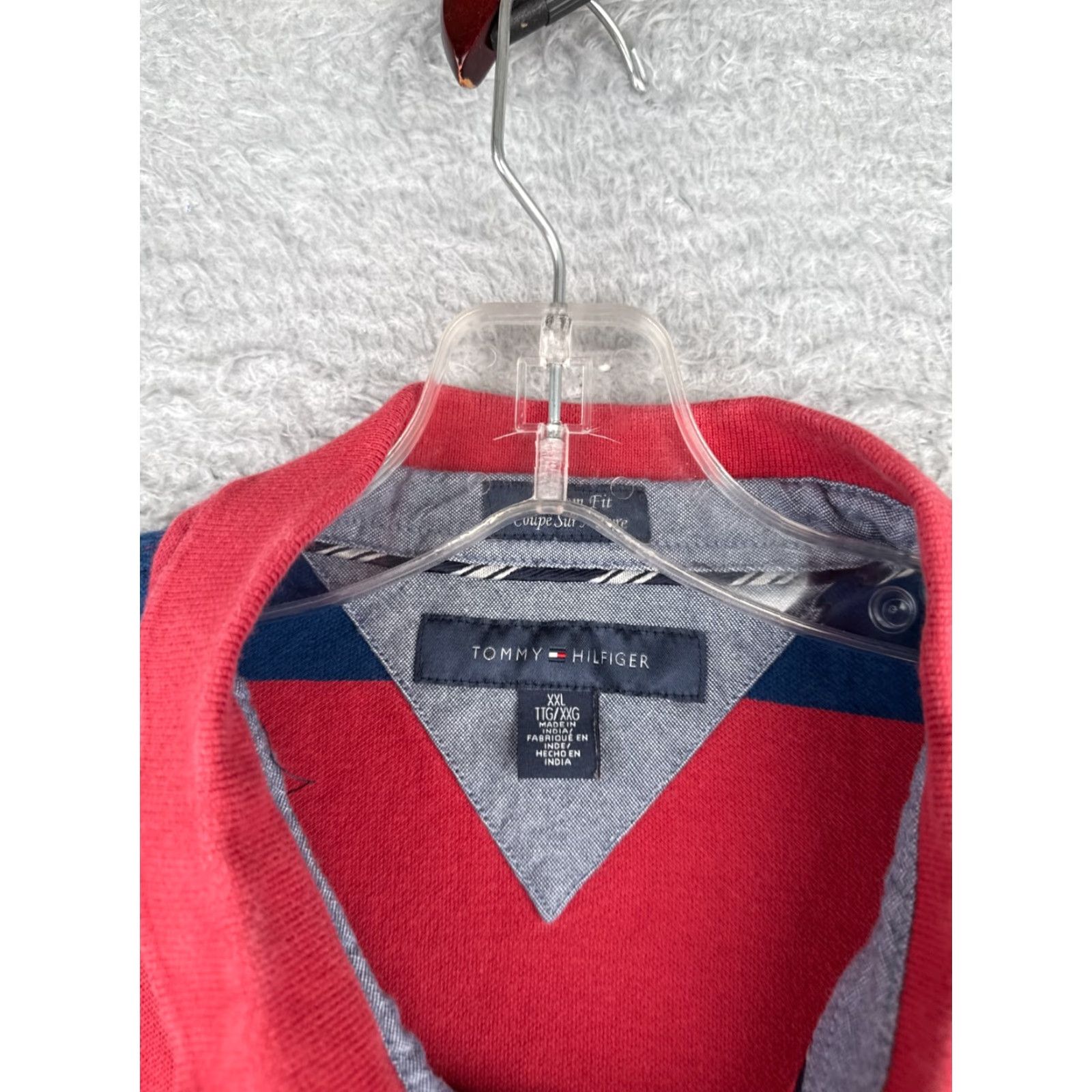 Tommy Hilfiger Tommy Hilfiger Polo Shirt Men 2XL Slim Fit Striped Cotton Blue Red Mens Size US XXL / EU 58 / 5 - 7 Thumbnail