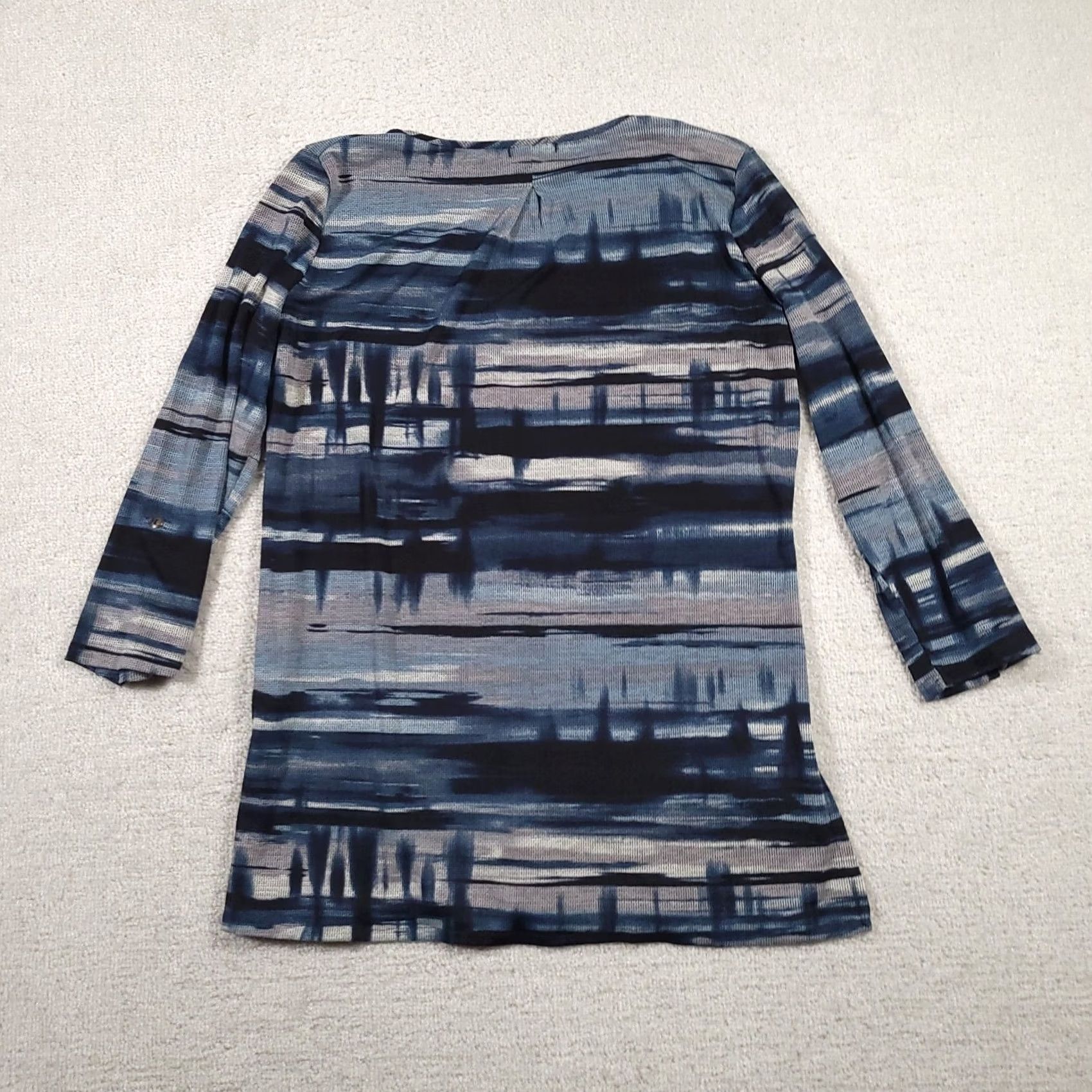Vintage Renuar Blue Tunic Top Blouse Women M Medium Stretch 3/4 Sleeve Pullover Button Casual Shirt / Tunic Ladies Regular Blouse Size M / US 6-8 / IT 42-44 - 7 Thumbnail