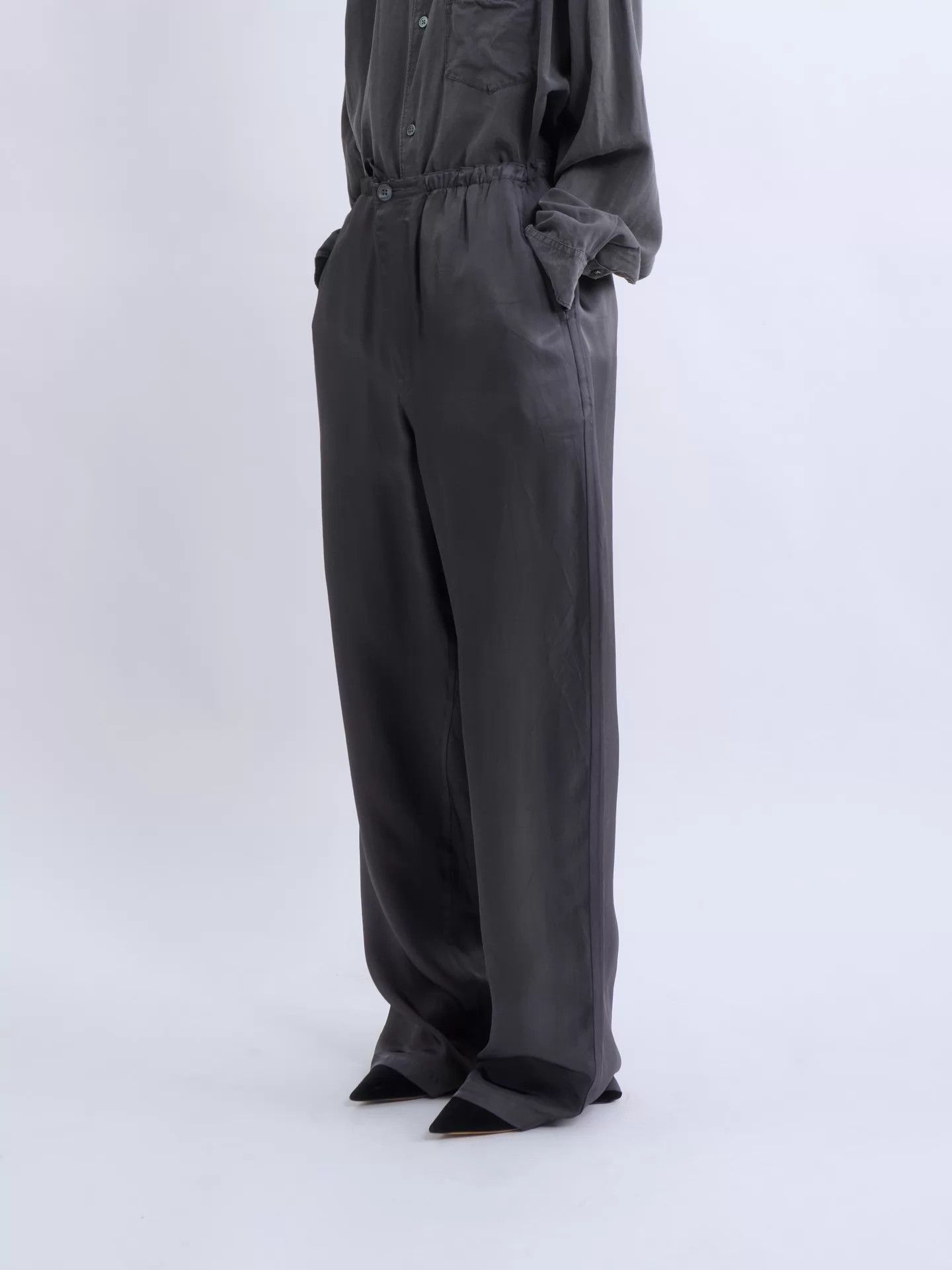 Pronto Uomo PRONOUNCE Charcoal Gray Flowing Men’s Wide Leg Pants Size US 32 / EU 48 - 4 Thumbnail
