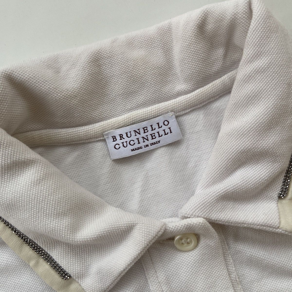 Brunello Cucinelli Brunello Cucinelli White Polo Shirt With Monil Chain Size XS / US 0-2 / IT 36-38 - 3 Thumbnail