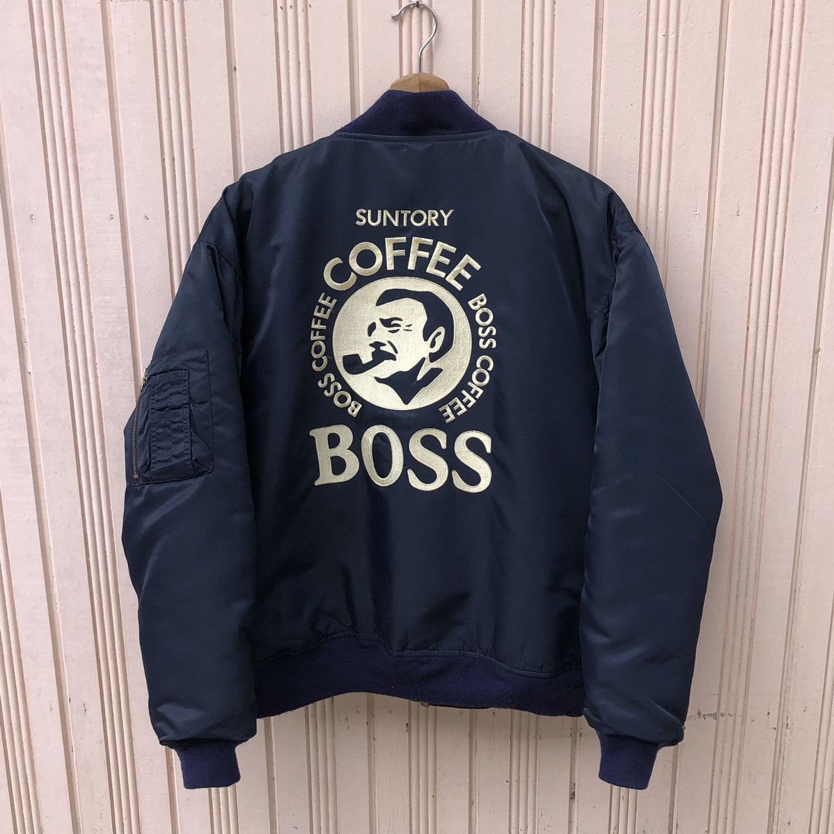 VTG Suntory Boss Coffee Embroidery Logo MA-1 Bomber Jacket