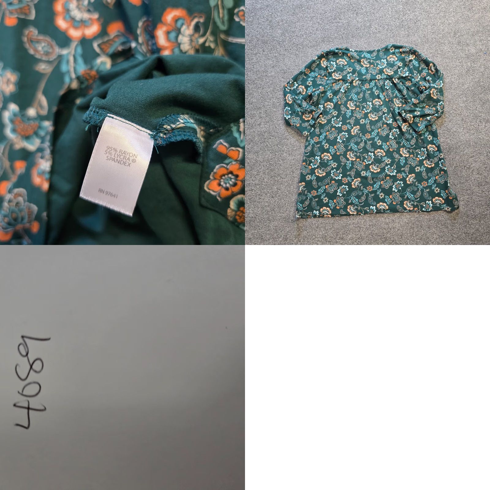 J. Jill J Jill Top Womens XS Green Floral Tunic Long Sleeve V Neck Wearever Casual Shirt Size XS / US 0-2 / IT 36-38 - 8 Thumbnail