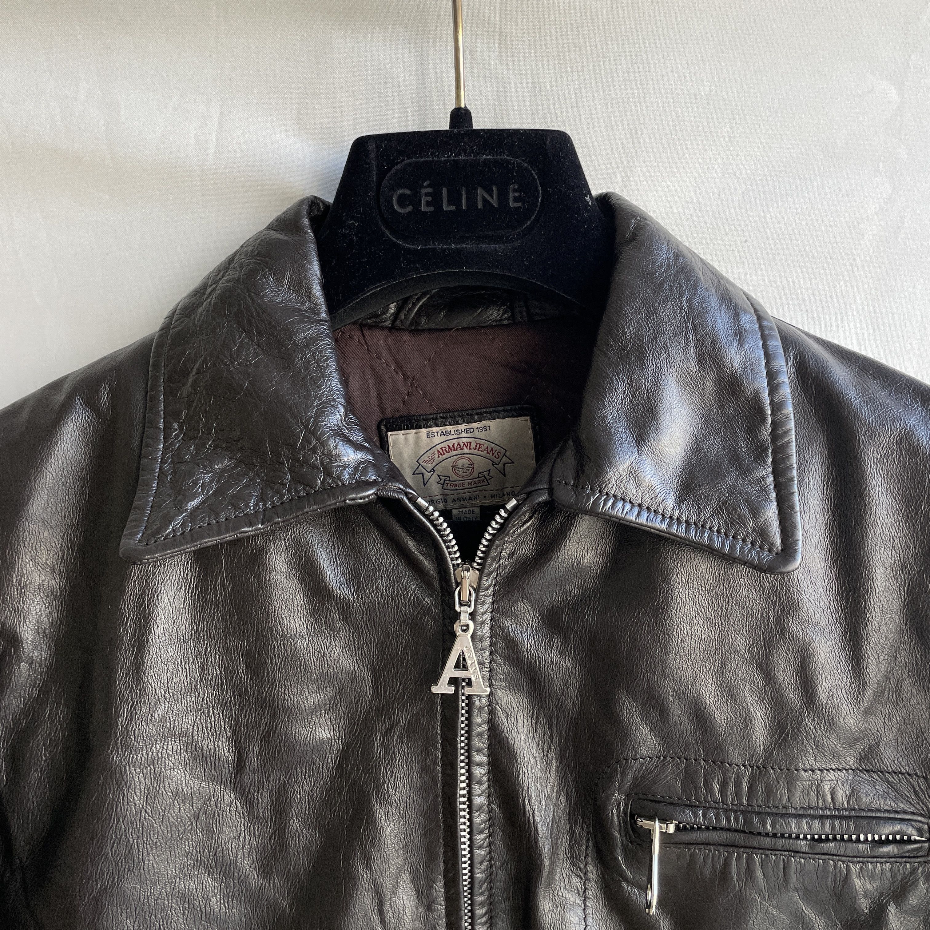 Giorgio Armani Armani Jeans Vintage 90s 00s Womens Collared Leather Jacket Size M / US 6-8 / IT 42-44 - 6 Thumbnail