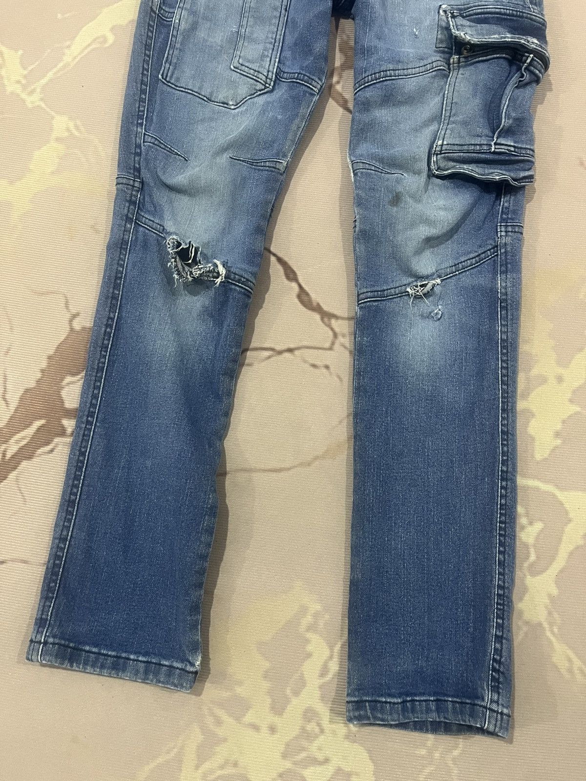 Japanese Brand G.Ground Cargo Denim Jeans Distressed Repair Streetwear Size US 28 / EU 44 - 3 Thumbnail