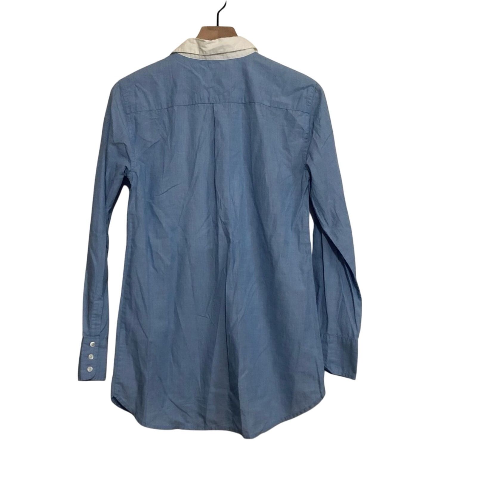J.Crew J. Crew Cotton Blue White Tuxedo Collar Button Up Tunic Top Size S / US 4 / IT 40 - 4 Thumbnail
