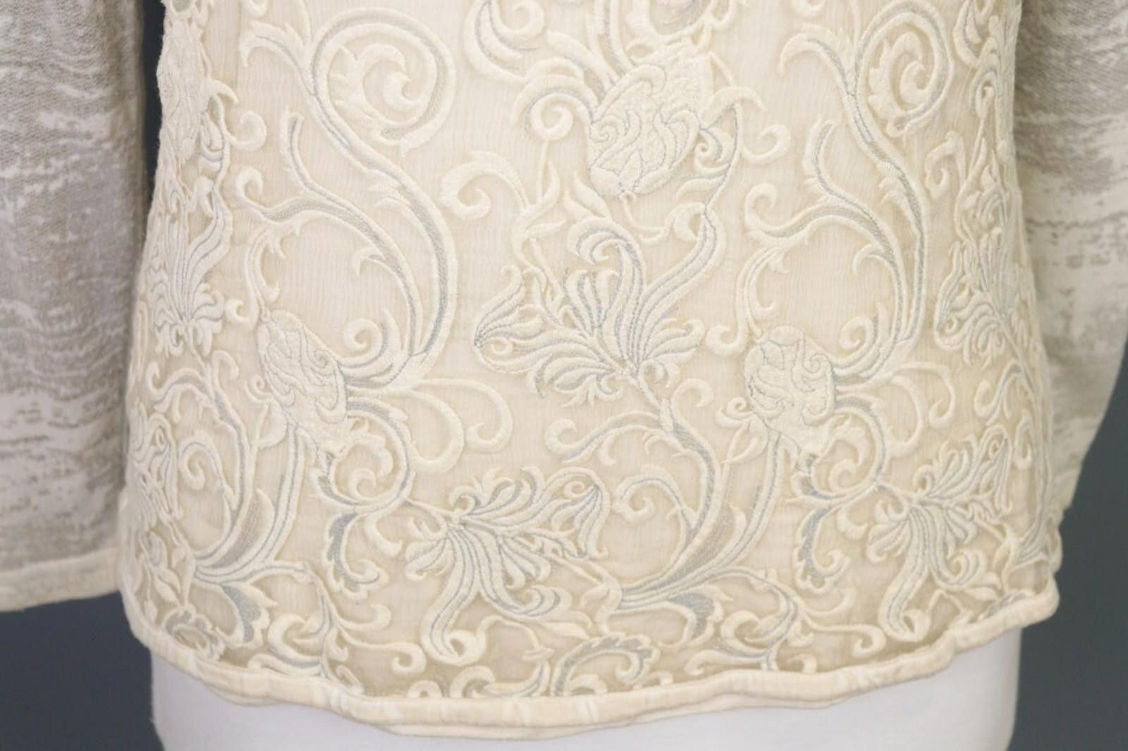 Designer Elisa Cavaletti Sono Italiano Beige Jasquard Blouse Top Size M / US 6-8 / IT 42-44 - 5 Thumbnail