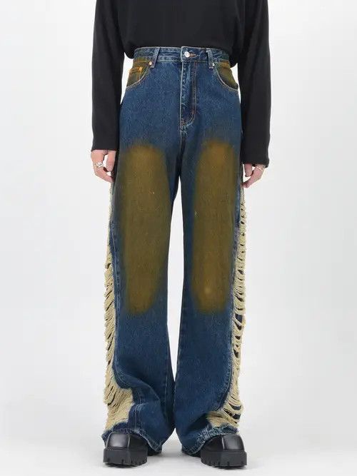 Jean Baggy Flared Gradient Frayed Denim Jeans Size US 32 / EU 48 - 8 Thumbnail