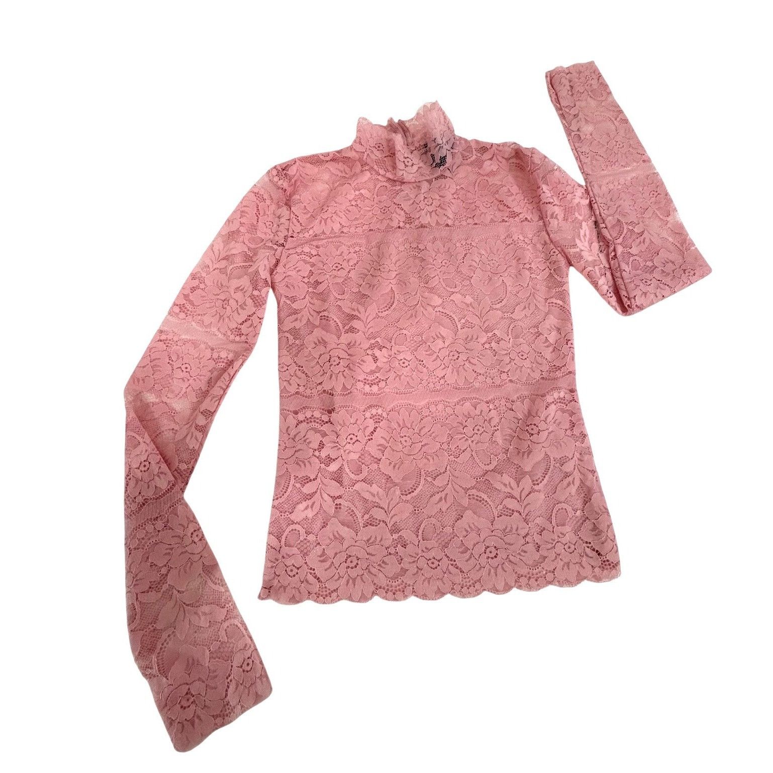Other Mock Neck Pink Floral Lace Top S Juniors Long Sleeve Dressy Size S / US 4 / IT 40 - 5 Thumbnail