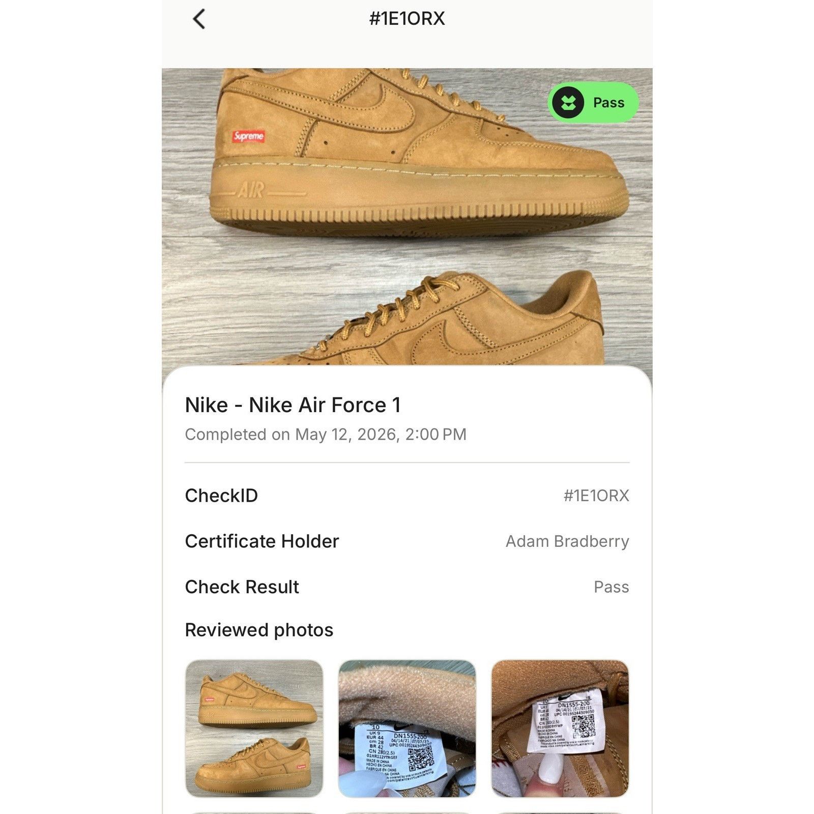 Nike × Supreme Nike Air Force 1 Low SP x Supreme Wheat - Size 10 Size US 10 / EU 43 - 8 Thumbnail
