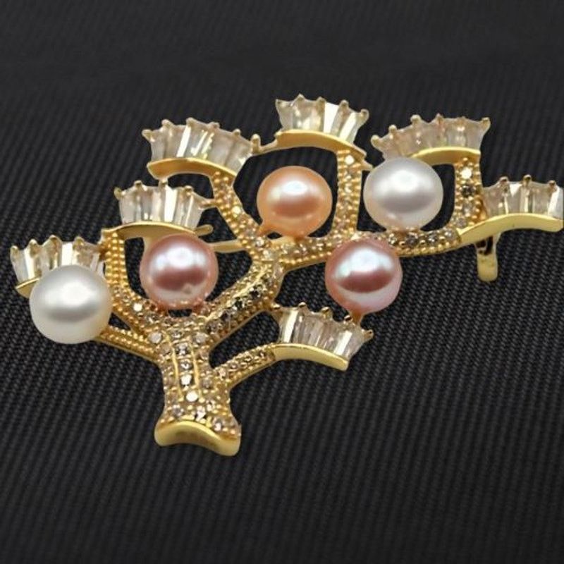 Other Freshwater Pearl Tree Brooch Cubic Zirconia Gold Plated NWT Size ONE SIZE - 7 Thumbnail