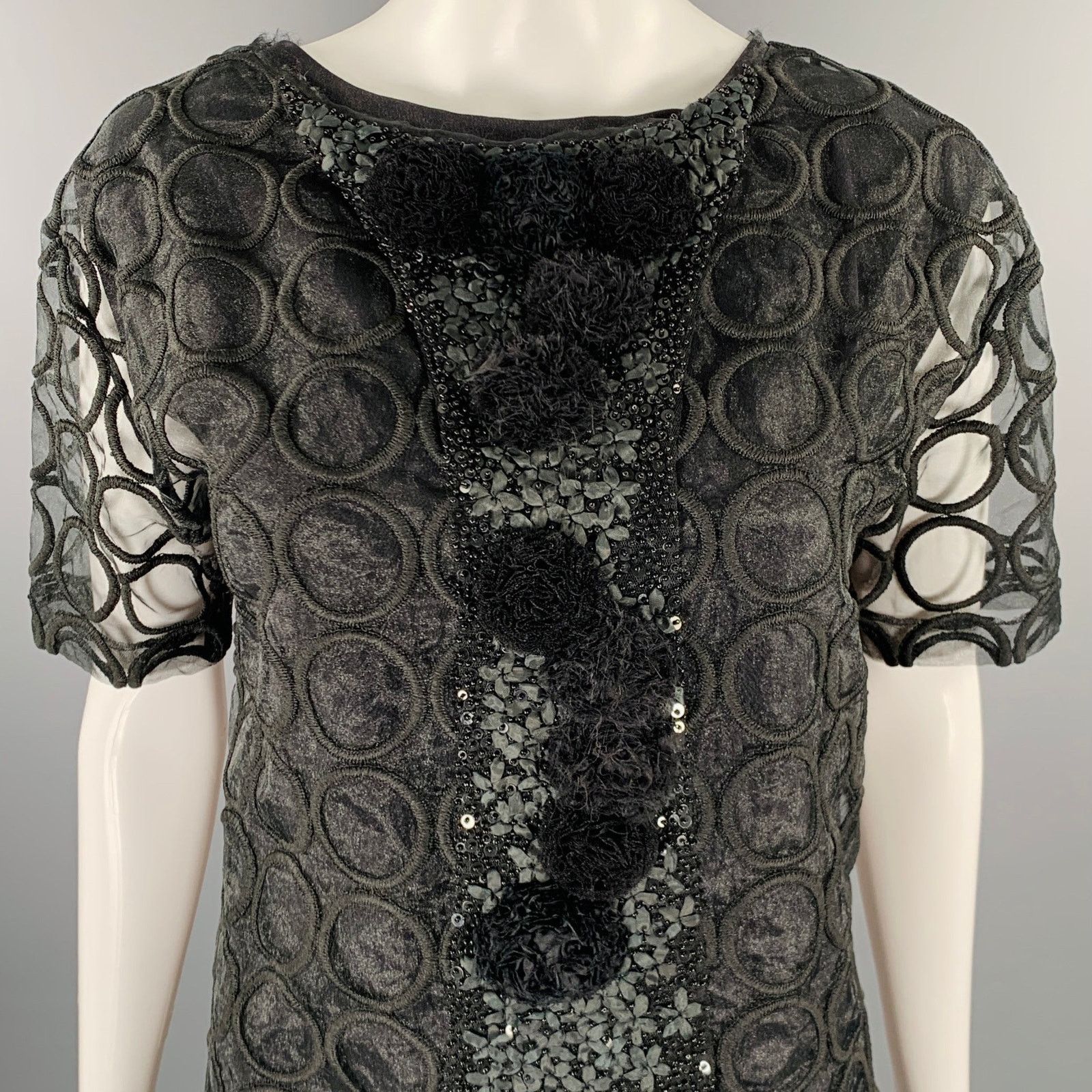Marni Size 4 Black Polyester Applique Double Layer Cocktail Dress Size S / US 4 / IT 40 - 2 Thumbnail