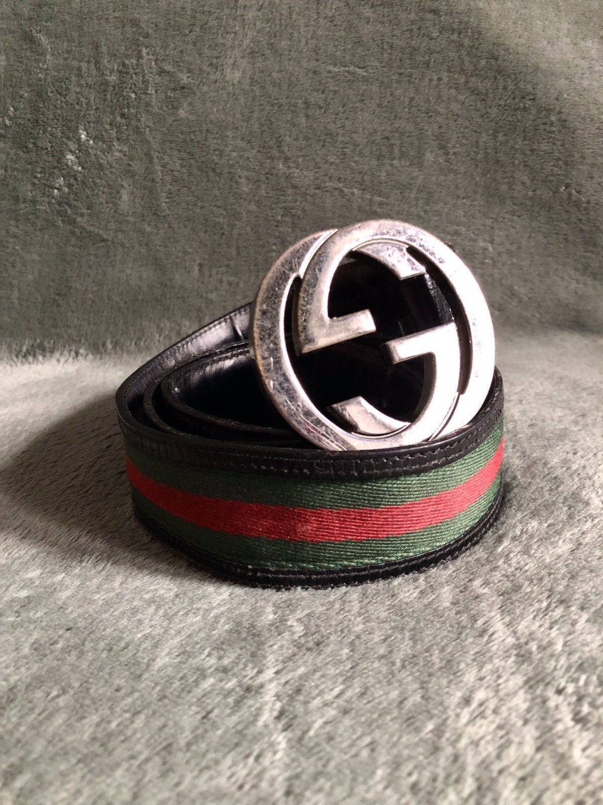 Gucci GUCCI Mens Leather Canvas Strips G Buckle Belt Size 105/42 Size 42 - 4 Thumbnail