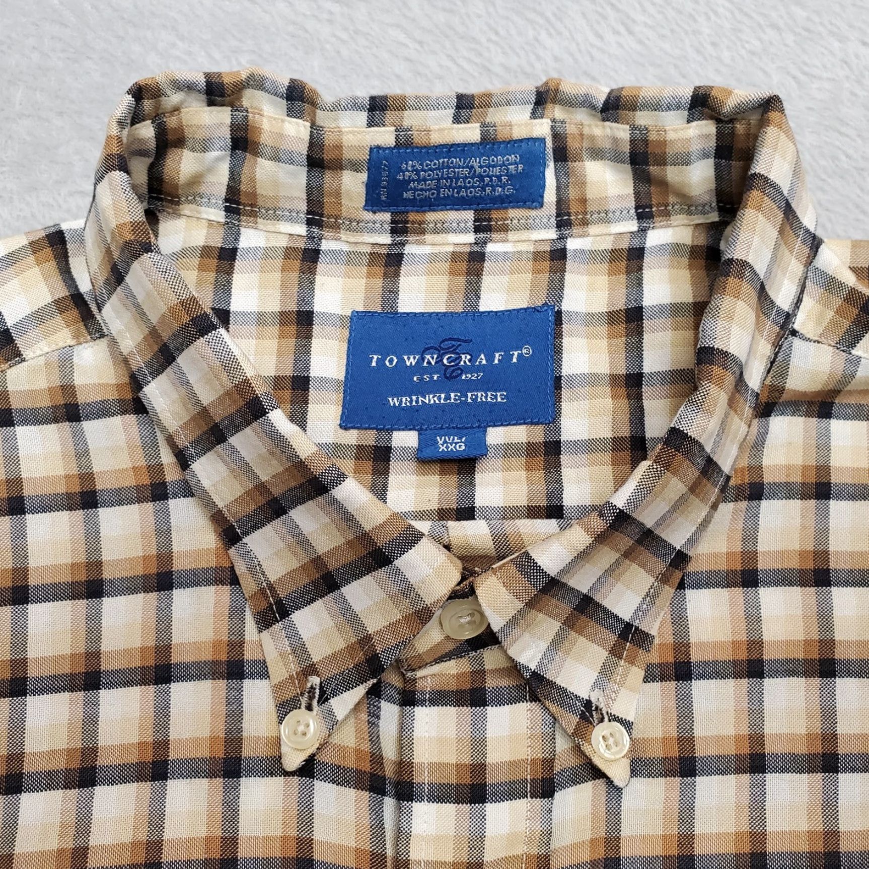 Garage VINTAGE Towncraft Shirt Men 2XL Beige Plaid Yard Work Garage Outdoor Dad Casual Button-Up Wrinkle Resistant Cotton Polyester Size US XXL / EU 58 / 5 - 5 Thumbnail