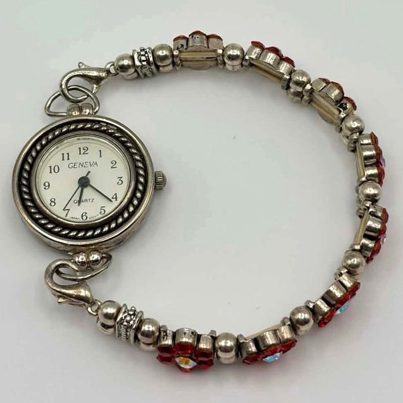 Geneva Silver & Red Floral Geneva Watch Size ONE SIZE - 3 Thumbnail