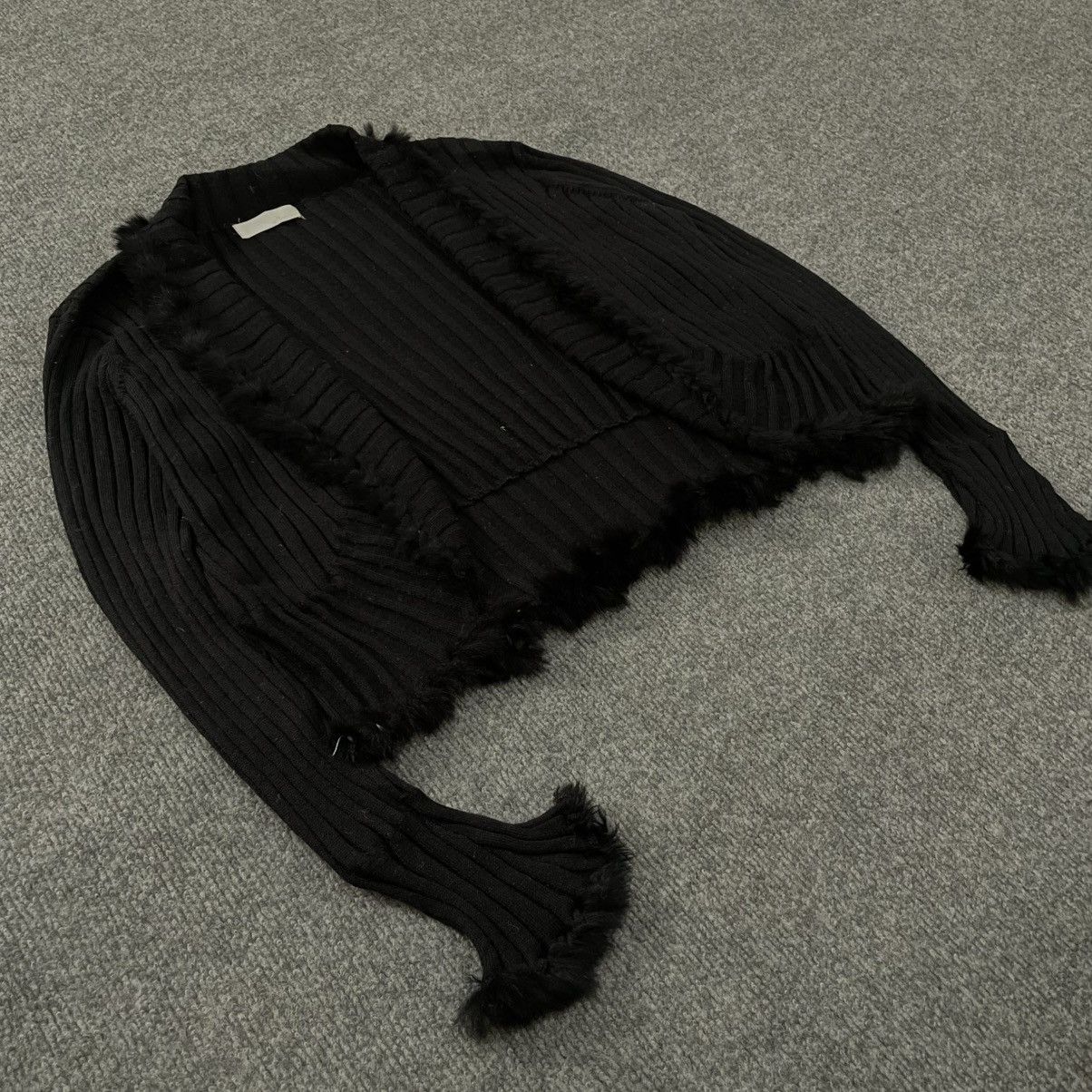 Japanese Brand Rib Knit Rabbit Fur Trim Cropped Cardigan Y2K Vkei Size M / US 6-8 / IT 42-44 - 5 Thumbnail