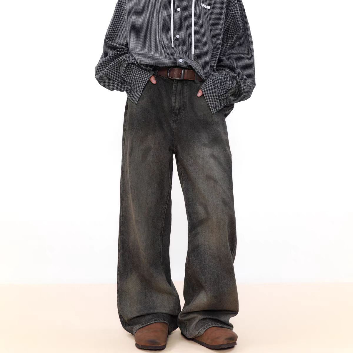 Japanese Brand × Jean Washed and distressed high street straight leg jeans Size US 33 - 5 Thumbnail