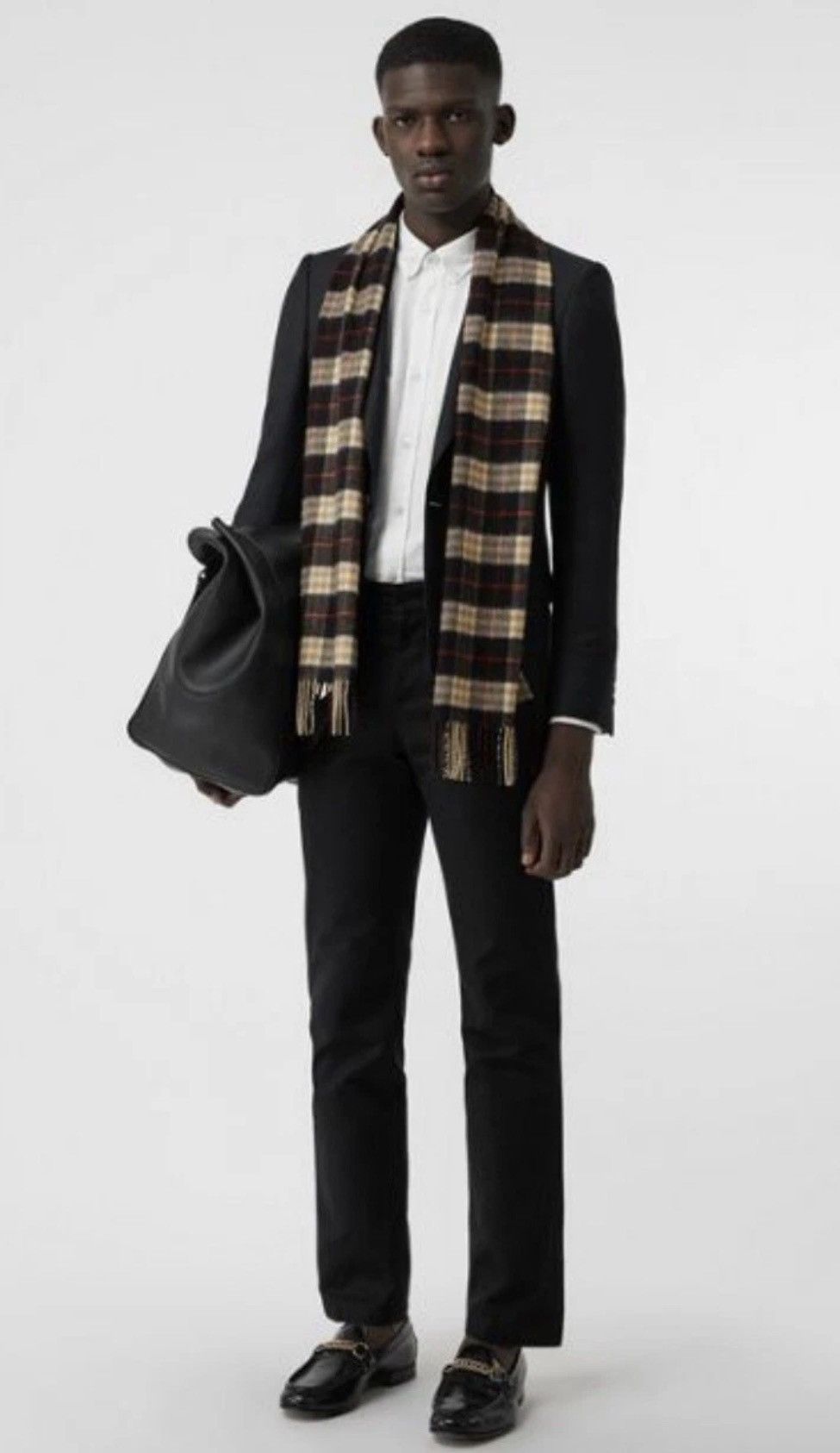 Burberry Burberry Cashmere Vintage Check Black Striped Logo Scarf Size ONE SIZE - 3 Thumbnail