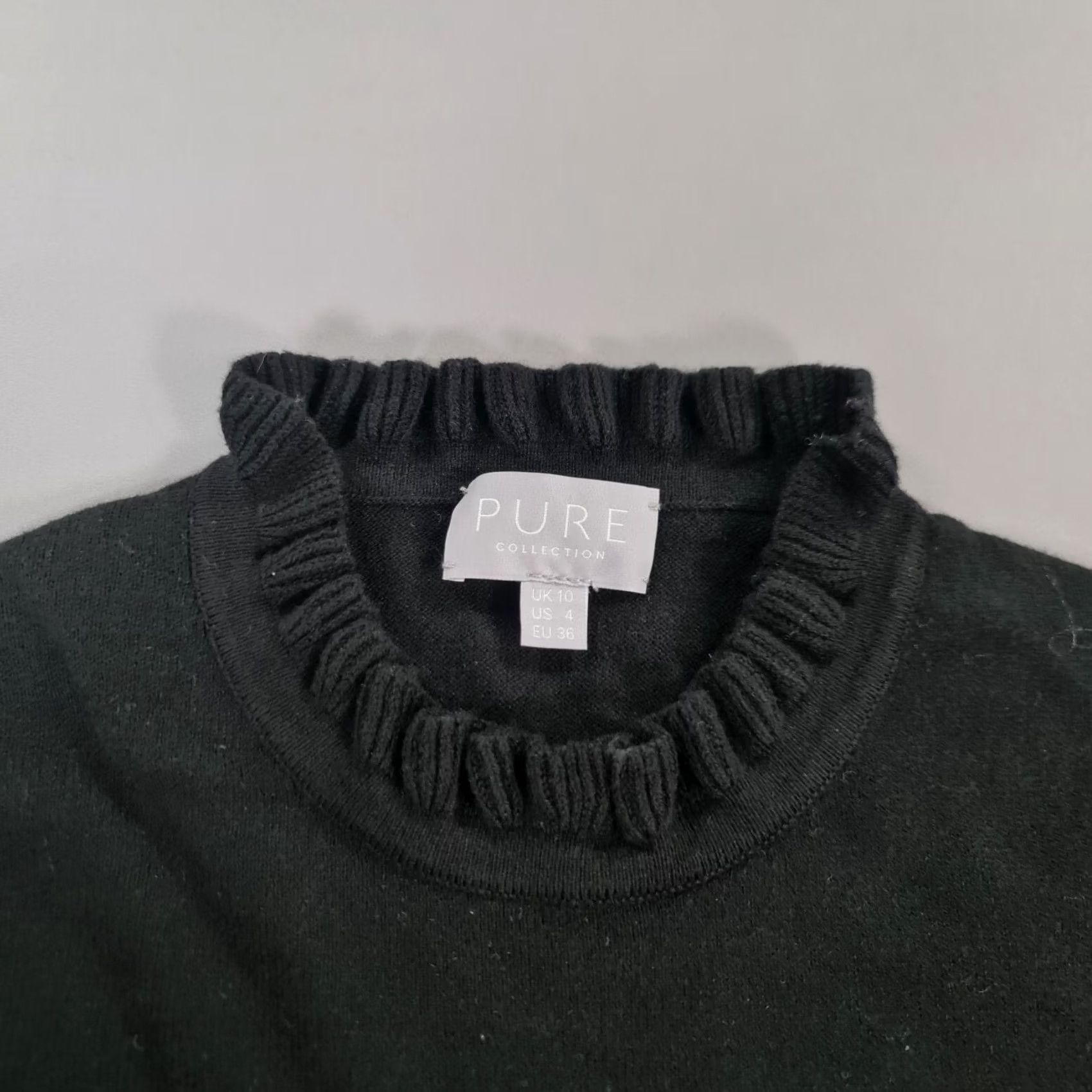 Vintage PURE Collection Jumper Womens 3/4 Sleeve Mock Neck Cotton Cashmere Pullover Black 10 UK Pullover, Jumper, Casual Womens, 95% Cotton, 5% Cashmere Size L / US 10 / IT 46 - 2 Thumbnail