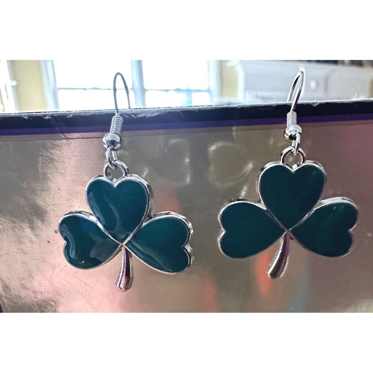 Handmade Shamrock Earrings St Patrick's Day Party Parade Dangle Hooks Size ONE SIZE - 10 Thumbnail