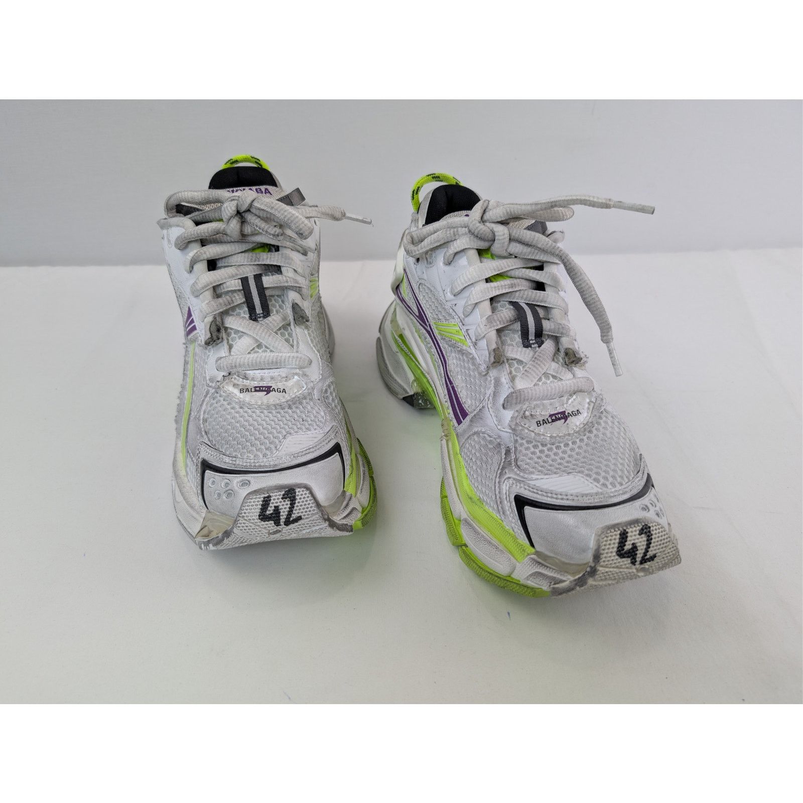 Balenciaga o1rshd1 Mesh Runner Sneaker in White / Fluo Yellow / Grey Size US 11 / EU 44 - 6 Thumbnail