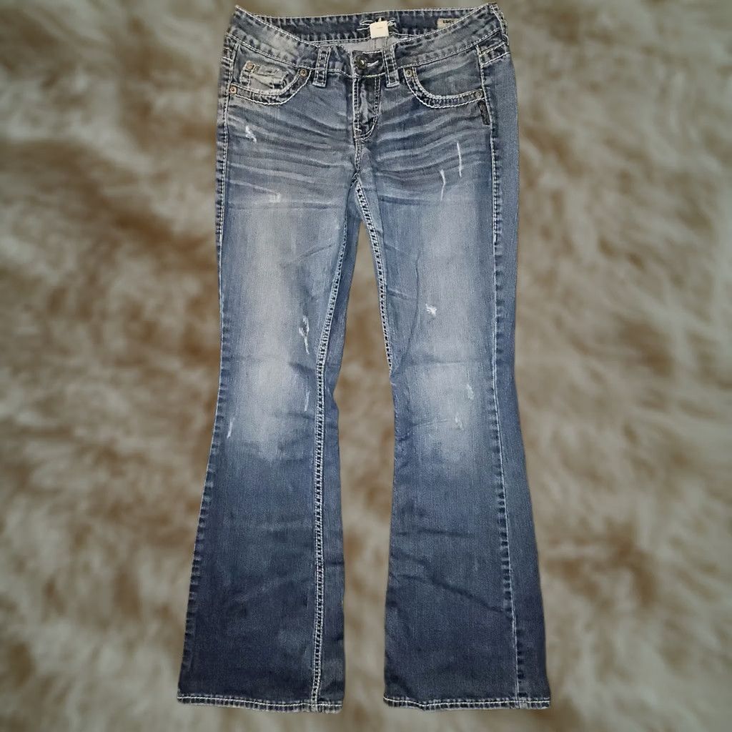 Silver Jeans Co. VINTAGE Silver Eden Flare Jeans Women's 28 Regular Blue Embroidered 90s Preppy Denim Flared Mens Girls Size 28" / US 6 / IT 42 - 1 Thumbnail
