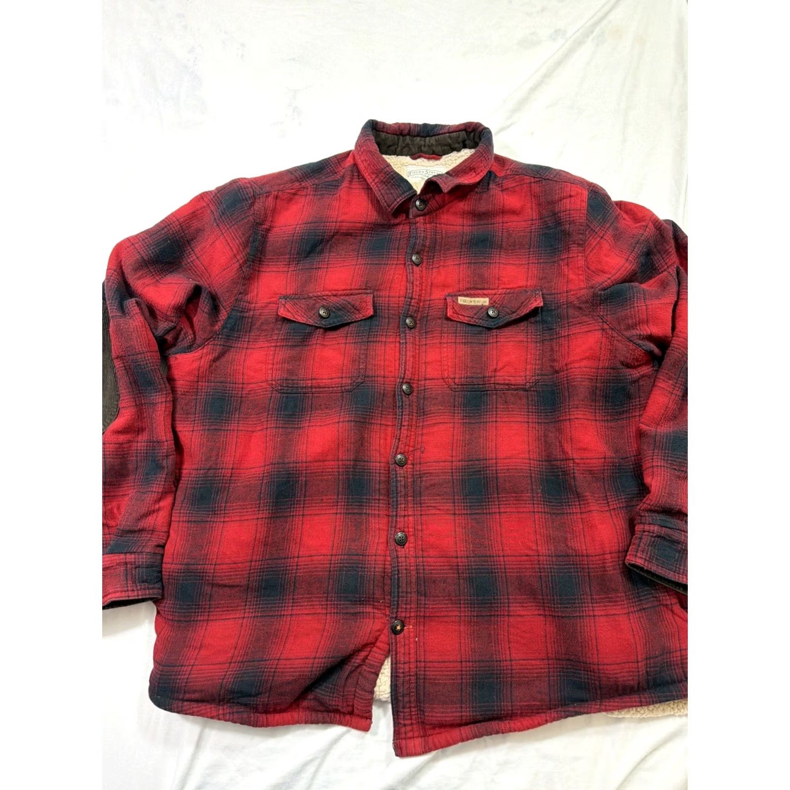 Vintage VINTAGE Field & Stream Jacket Mens XL Red Plaid Sherpa Lined Flannel Shacket Cord Elbows Size US XL / EU 56 / 4 - 2 Thumbnail