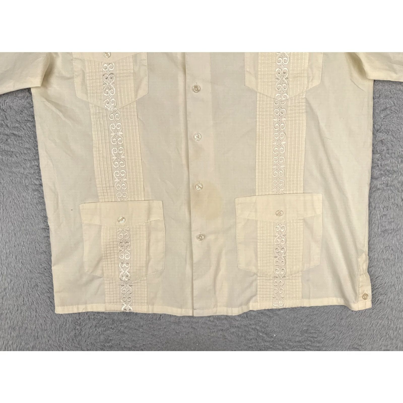Vintage Guayabera Shirt Mens Medium White Embroidered Short Sleeve Button Up 4 Pocket Size US M / EU 48-50 / 2 - 5 Thumbnail