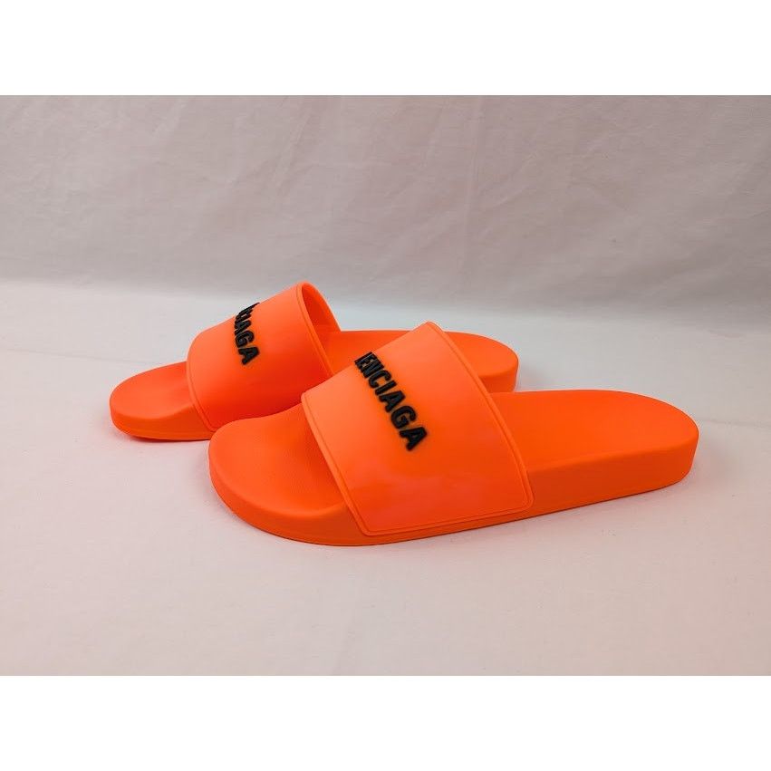 Balenciaga o1rshd1 Pool Smoth Fluo Rubber Logo Slides Flue Orange/Black Size US 12 / EU 45 - 16 Thumbnail