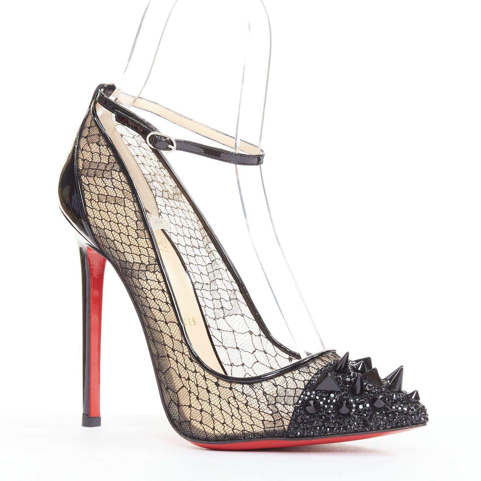 Christian Louboutin CHRISTIAN LOUBOUTIN Picks & Co Potpourri 120 black lace spiked strass toe pumps EU37.5 Size US 7.5 / IT 37.5 - 1 Thumbnail