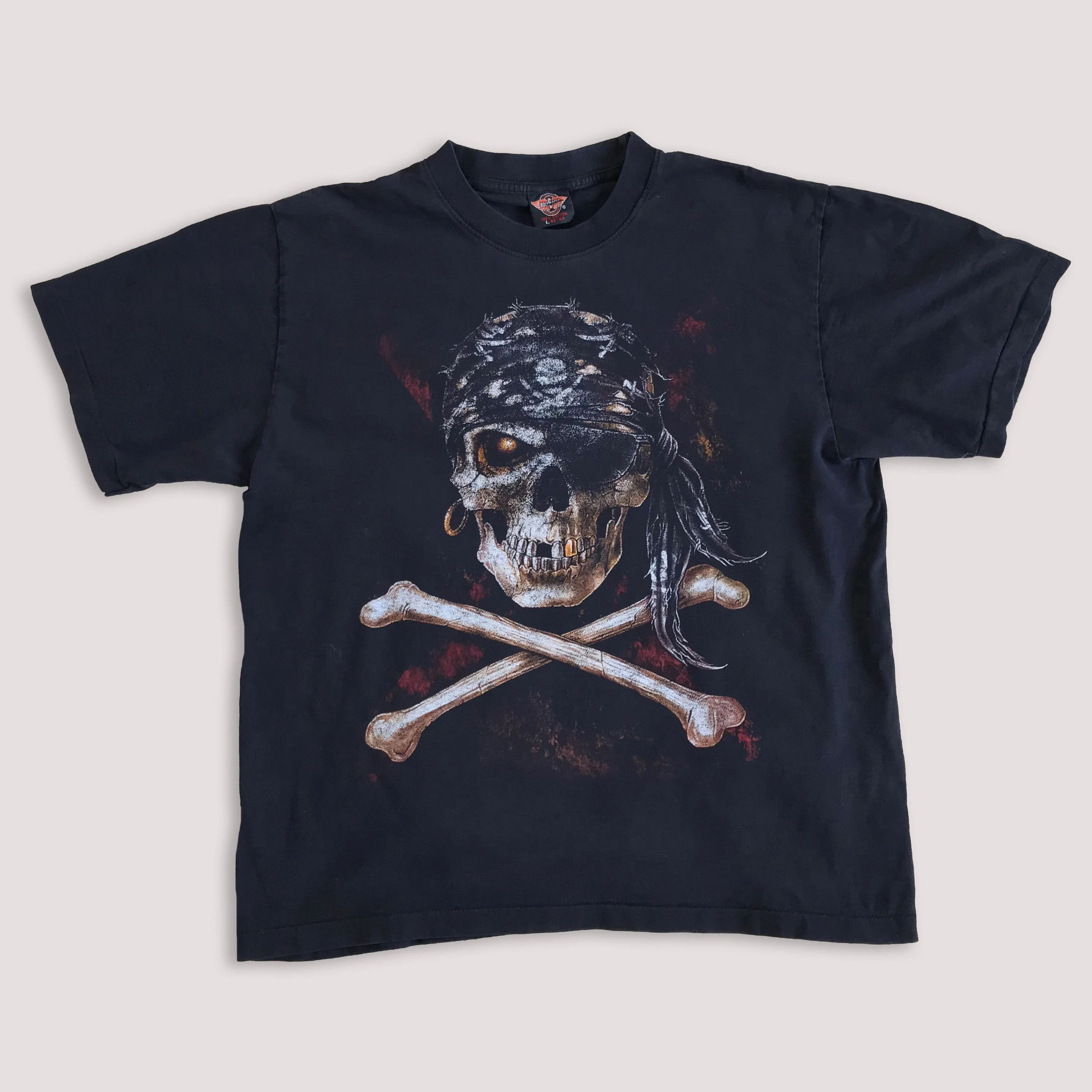 Vintage 90s ROCK EAGLE Pirate T shirt Single Stitch Tee Skull Flag Size US M / EU 48-50 / 2 - 2 Thumbnail