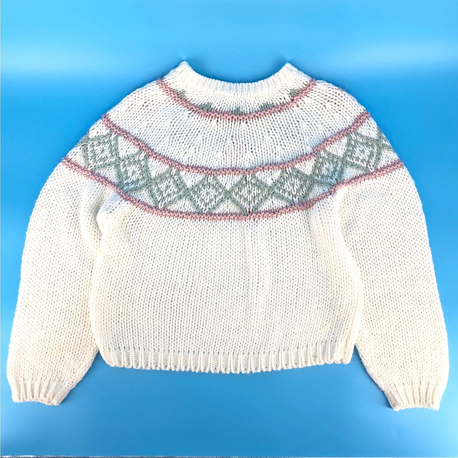 Vintage 90s chunky knit sweater pastel floral design 1990s vintage Size M / US 6-8 / IT 42-44 - 2 Thumbnail