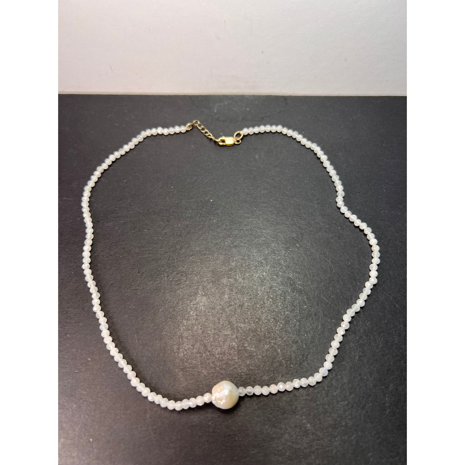 Rainbow moonstone and pearl necklace with sterling clasp