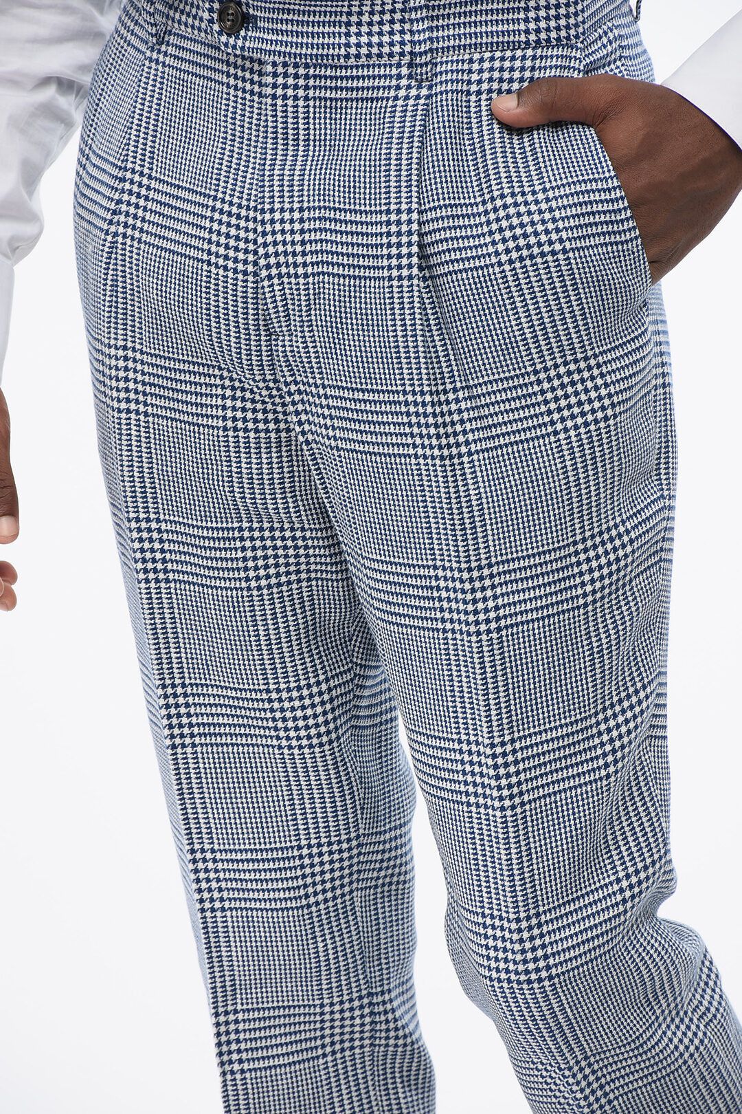 Brunello Cucinelli og1mm0725 District Check Linen Blend Suit in Blue/White Size US L / EU 52-54 / 3 - 8 Thumbnail