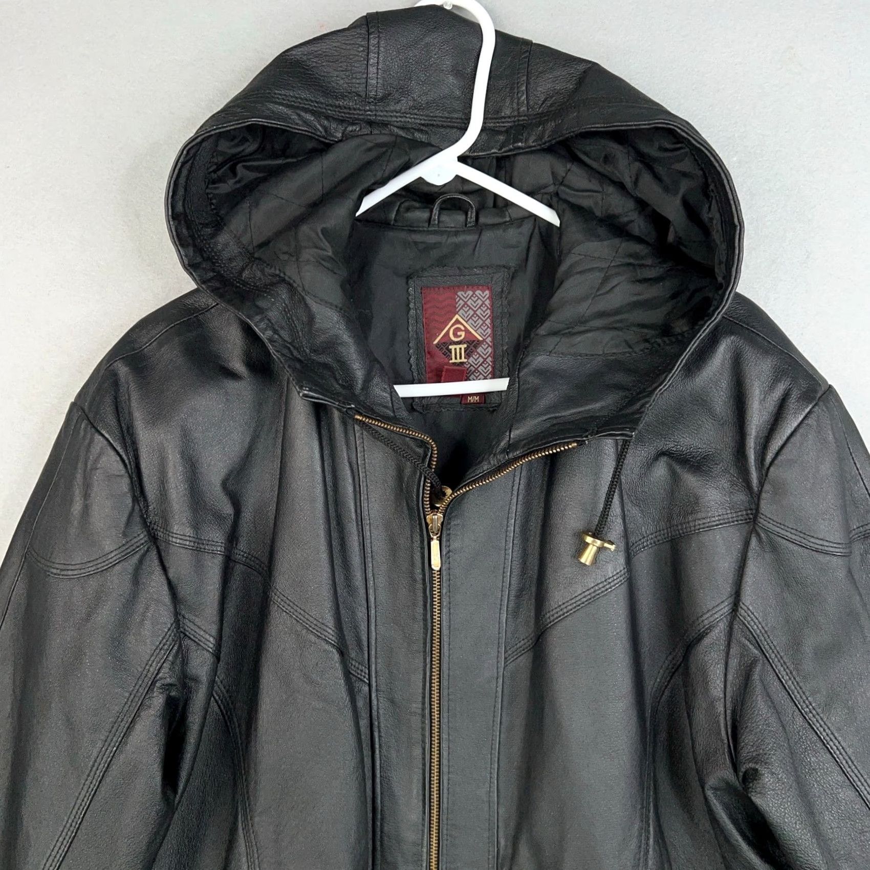 G-III VINTAGE G III Jacket Womens Medium Leather Hooded Full Zip Edgy Motorcycle Urban Mens Womens Size M / US 6-8 / IT 42-44 - 2 Thumbnail