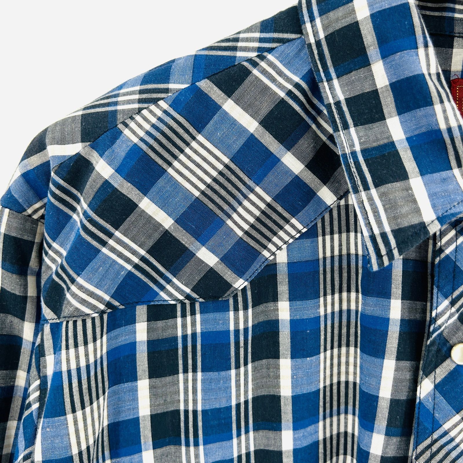 Rustler Blue Black Plaid Cotton Blend Western Pearl Snap Shirt Size US XL / EU 56 / 4 - 2 Thumbnail
