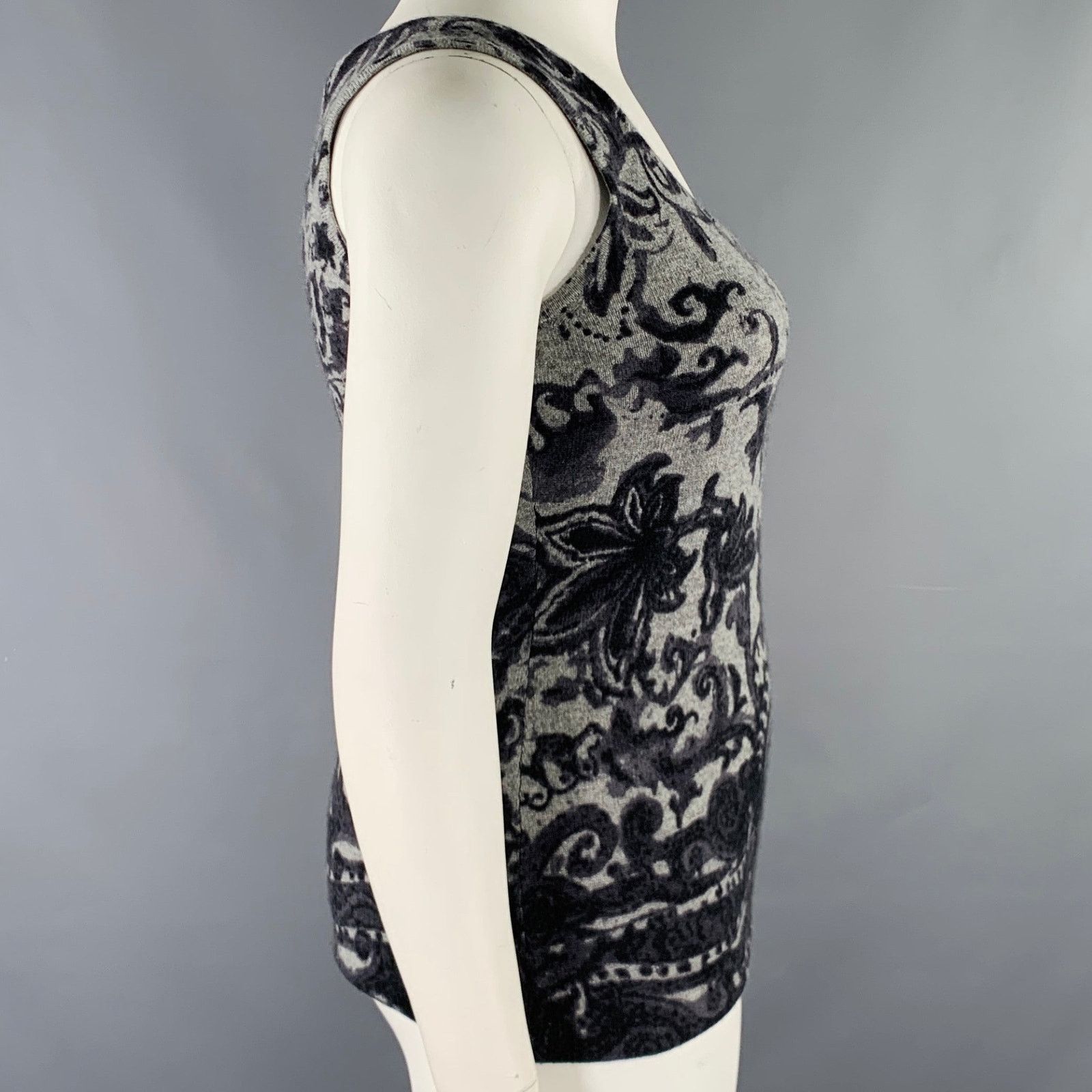 Neiman Marcus NEIMAN MARCU Grey Charcoal Cashmere Paisley Tank Casual Top Size L / US 10 / IT 46 - 2 Thumbnail