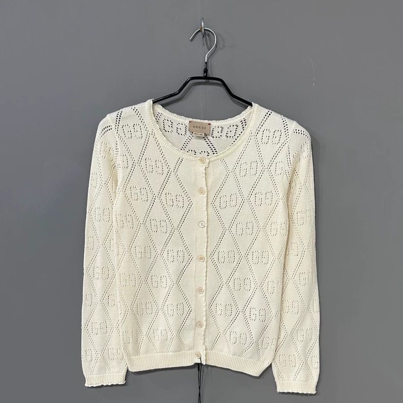 Gucci Gucci Size 10 White hollow-out full-print cardigan sweater Size US XS / EU 42 / 0 - 1 Thumbnail