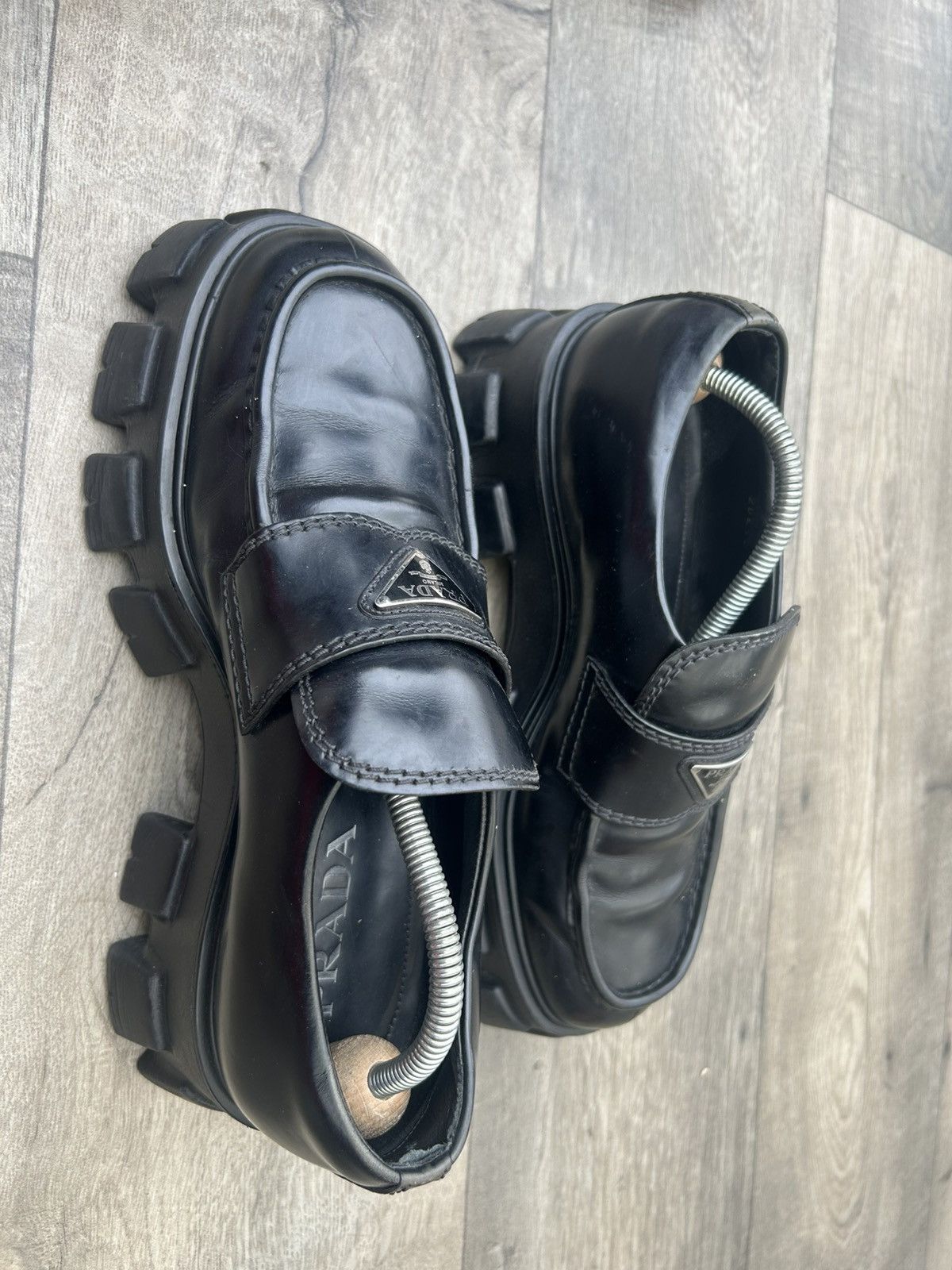 Prada Prada Men's Monolith Brushed Leather Loafers Size US 8.5 / EU 41-42 - 3 Thumbnail