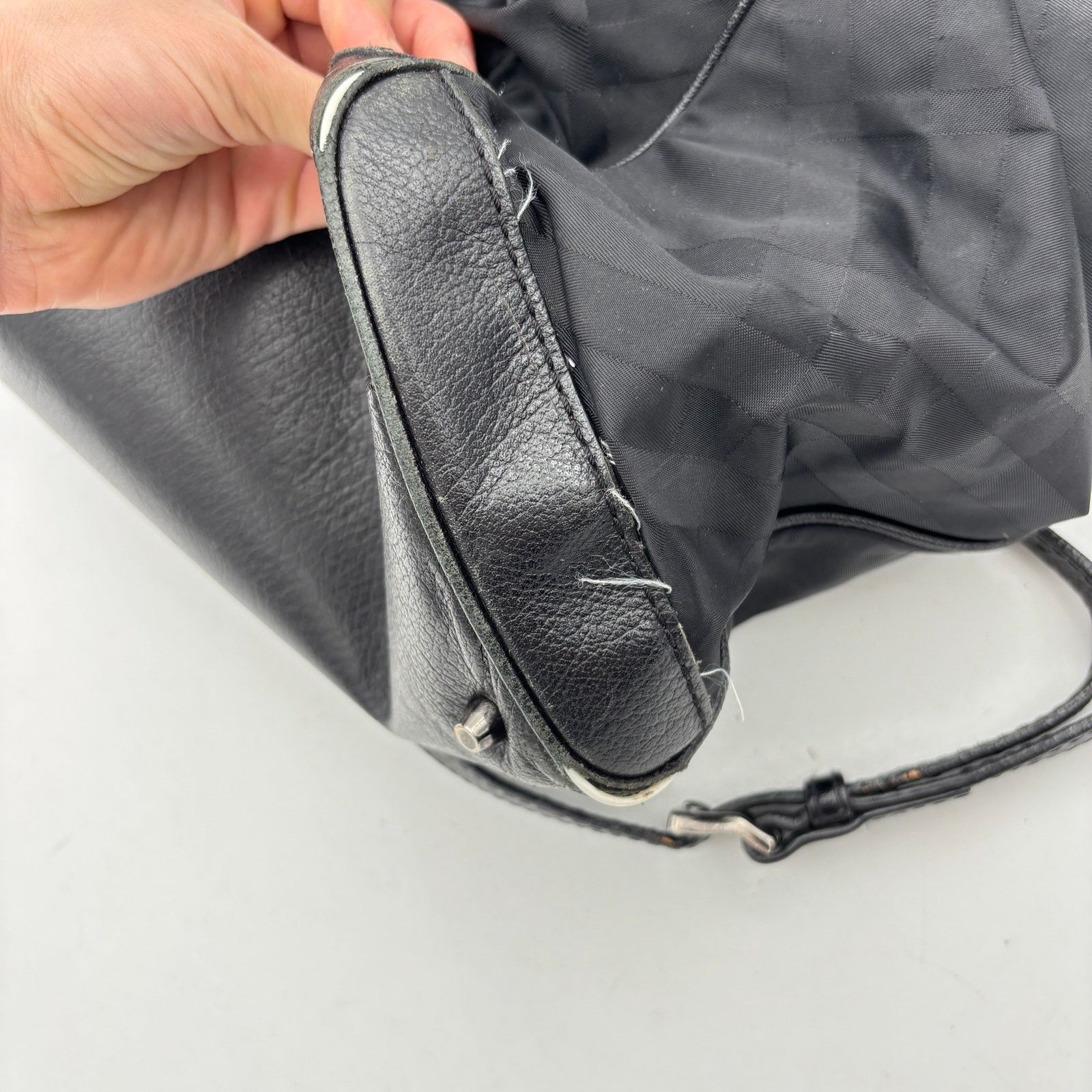 Burberry Burberry Black Tonal Check Nylon Leather Tote Bag Size ONE SIZE - 16 Thumbnail
