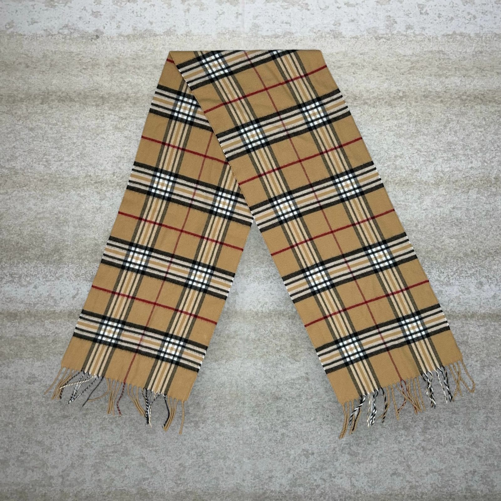 Vintage Vintage Y2K Plaid Scarf 64"x12" Tan Black Red Stripes Size ONE SIZE - 2 Thumbnail
