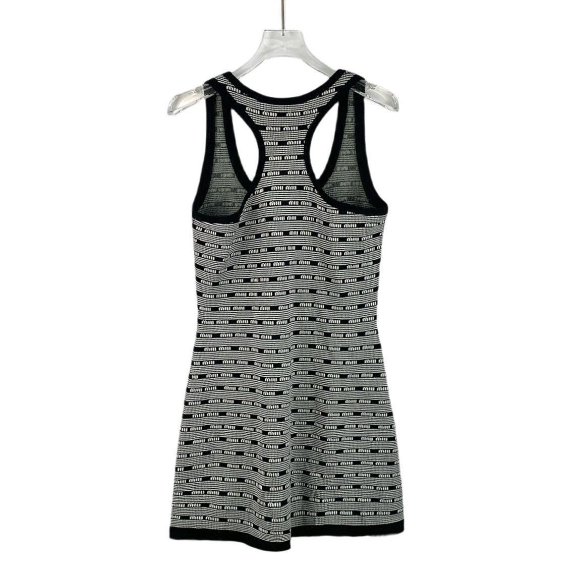 Miu Miu Miu Miu 22 Gray Striped Logo Monogrammed Appliqué Knit Dress Size S / US 4 / IT 40 - 2 Thumbnail