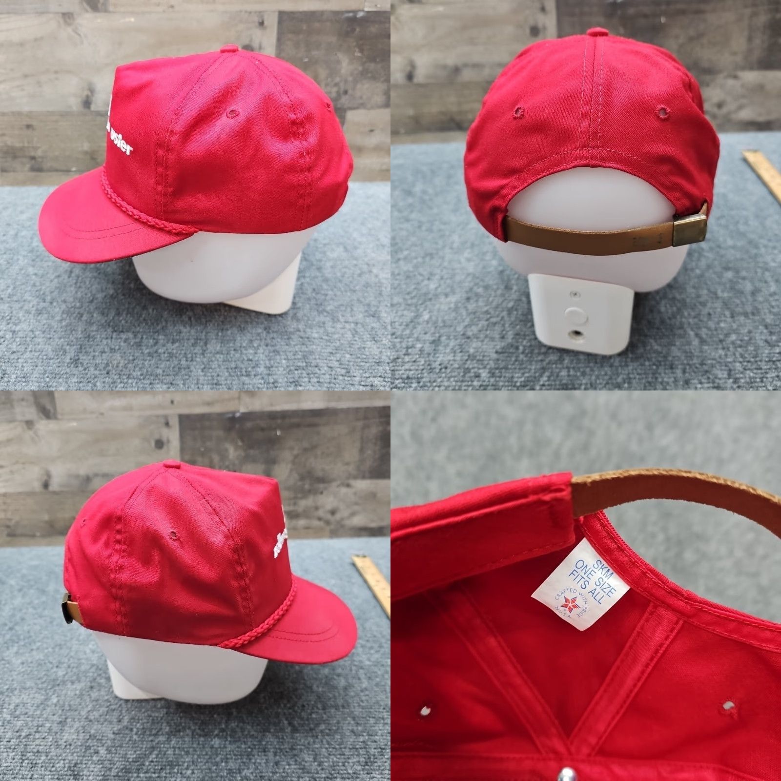 Roper VINTAGE Hat USA Red Zellweger Uster Cap One Size Men Adjustable Thick Rope Bill Green under Brim Size ONE SIZE - 8 Thumbnail