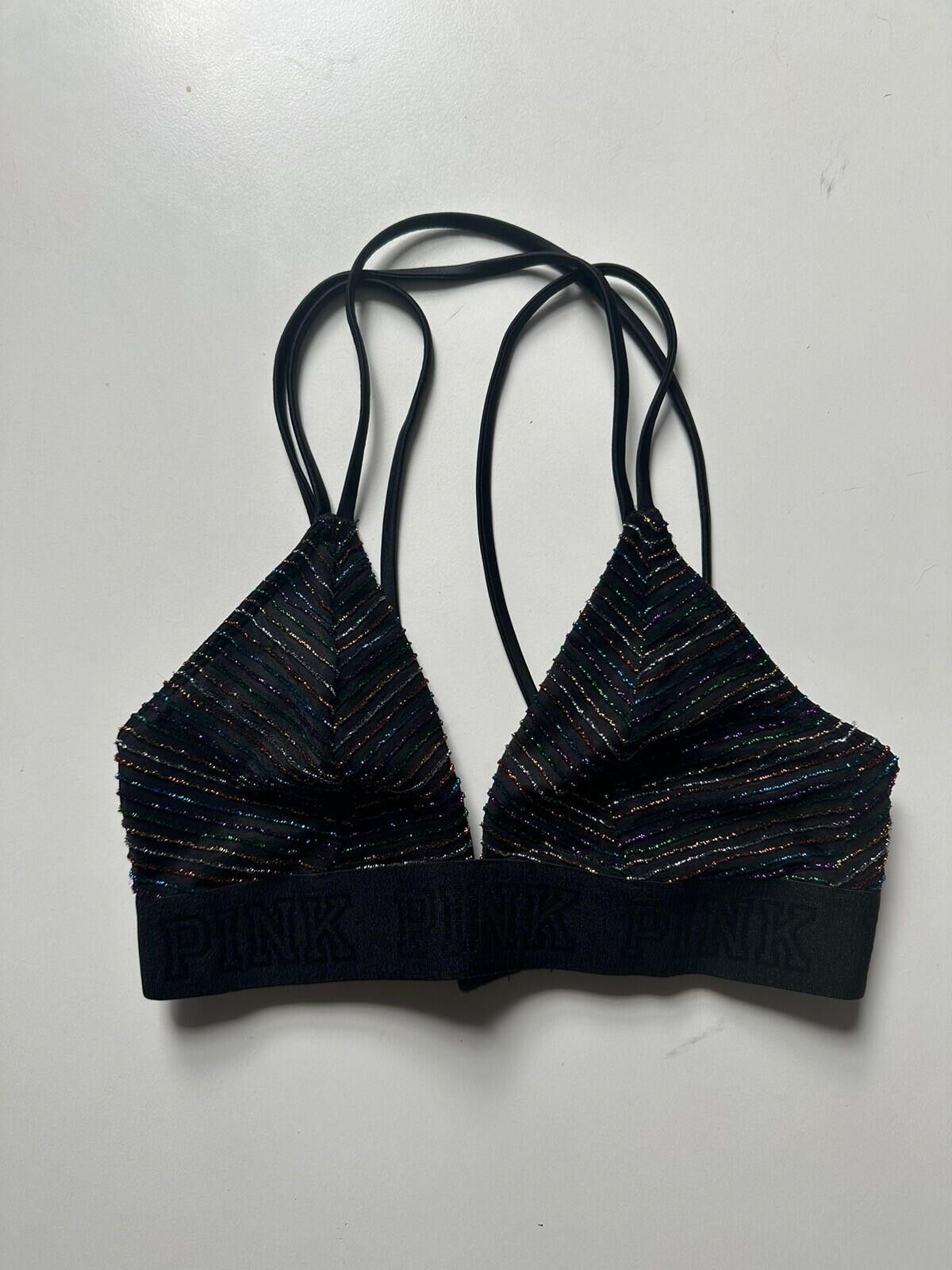 Pink Victoria Secret Pink Black & Rainbow Bralette Size ONE SIZE - 1 Thumbnail