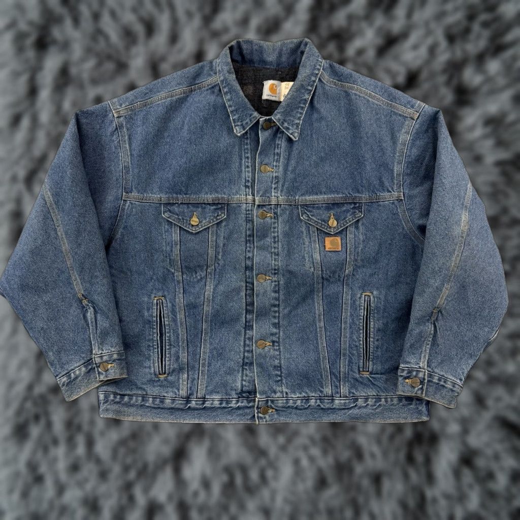 Carhartt VINTAGE Carhartt Denim Trucker Jacket Mens 2XL Blue JB0998 Lined 90s Size US XXL / EU 58 / 5 - 1 Thumbnail