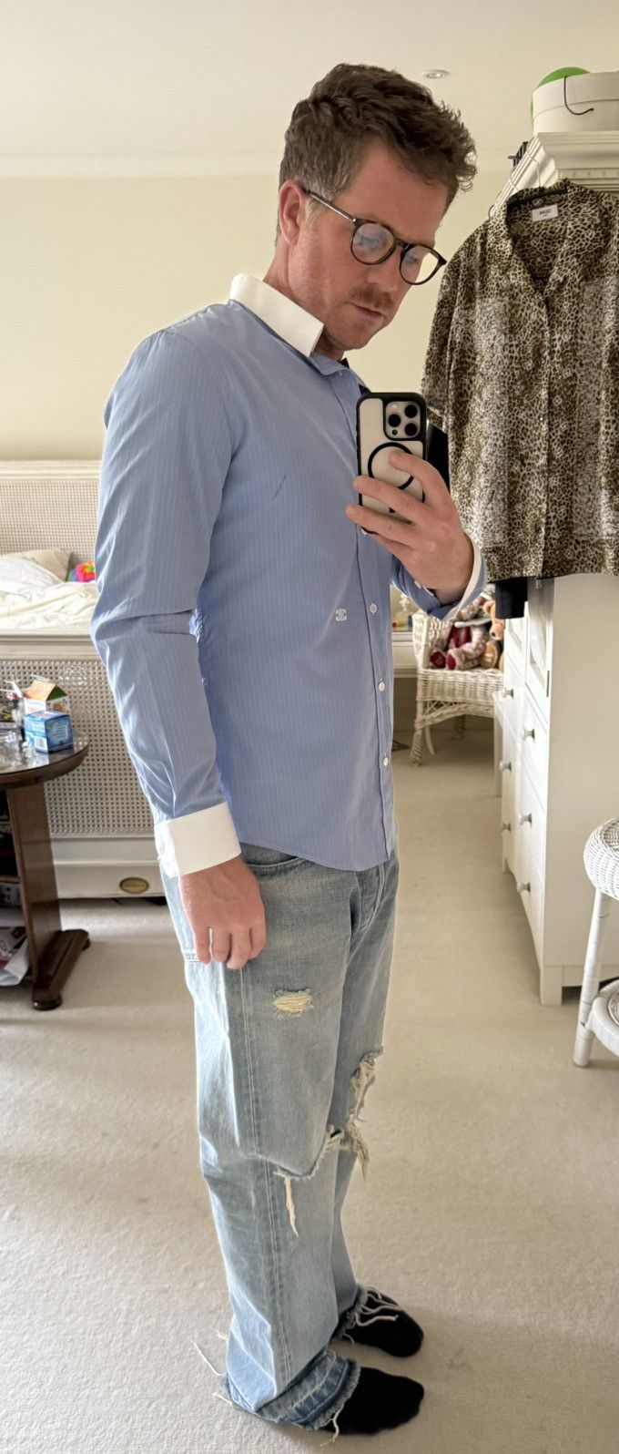 Celine × Hedi Slimane SS24 Celine Triomphe logo blue stripe shirt Hedi sample 39 Size US M / EU 48-50 / 2 - 7 Thumbnail