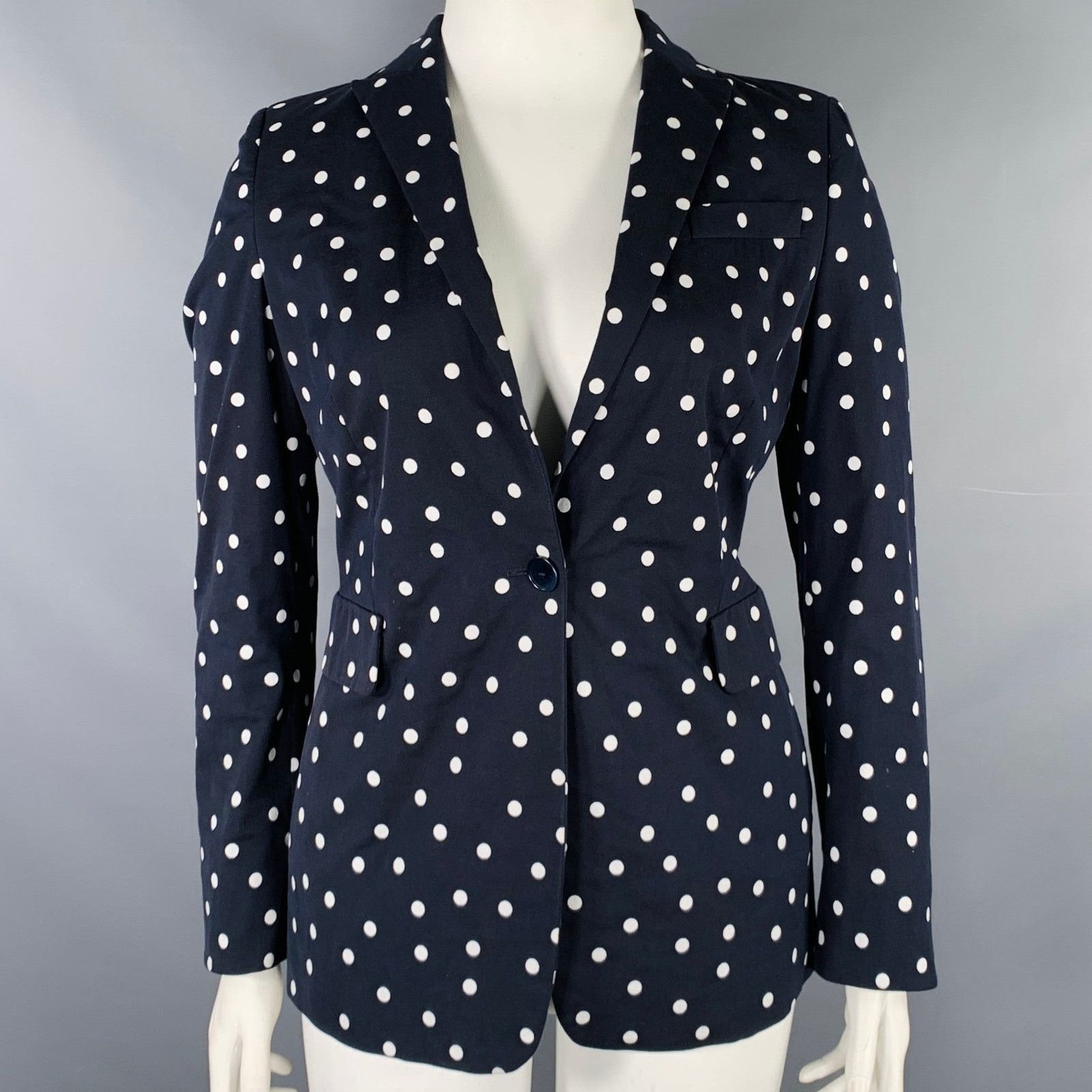 Akris AKRIS Size 12 Navy White Cotton Blend Polka Dot Blazer Size XL / US 12-14 / IT 48-50 - 1 Thumbnail