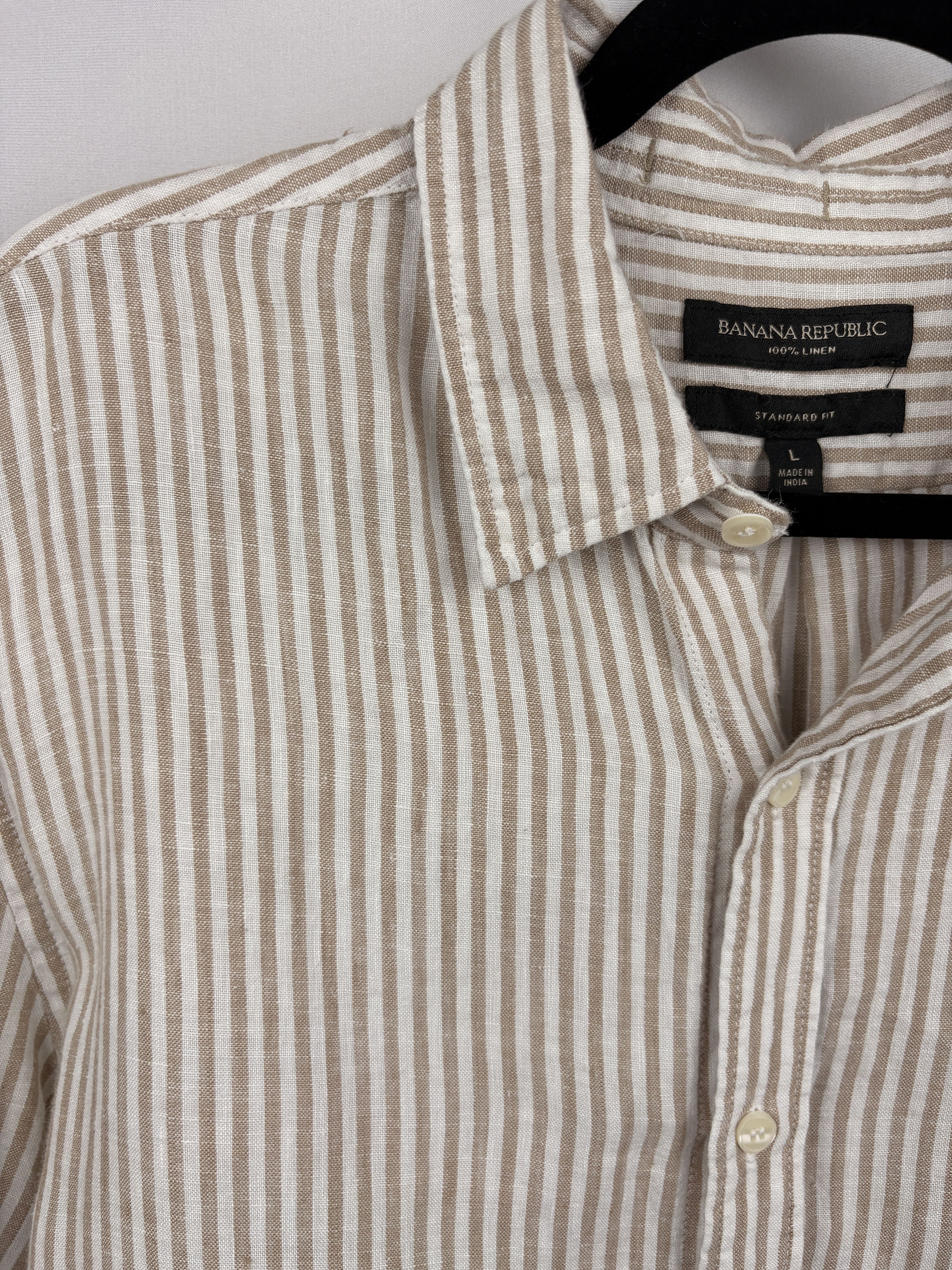 Banana Republic Men’s Banana Republic 100% Linen Shirt Tan White Stripe Size US L / EU 52-54 / 3 - 3 Thumbnail