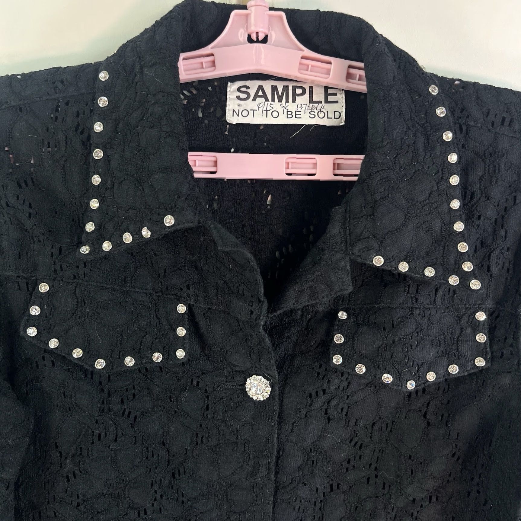 Denime Ethyl Denim Lace Rhinestones Button-Up Jacket Top Womens Size M Black Cropped Size M / US 6-8 / IT 42-44 - 3 Thumbnail