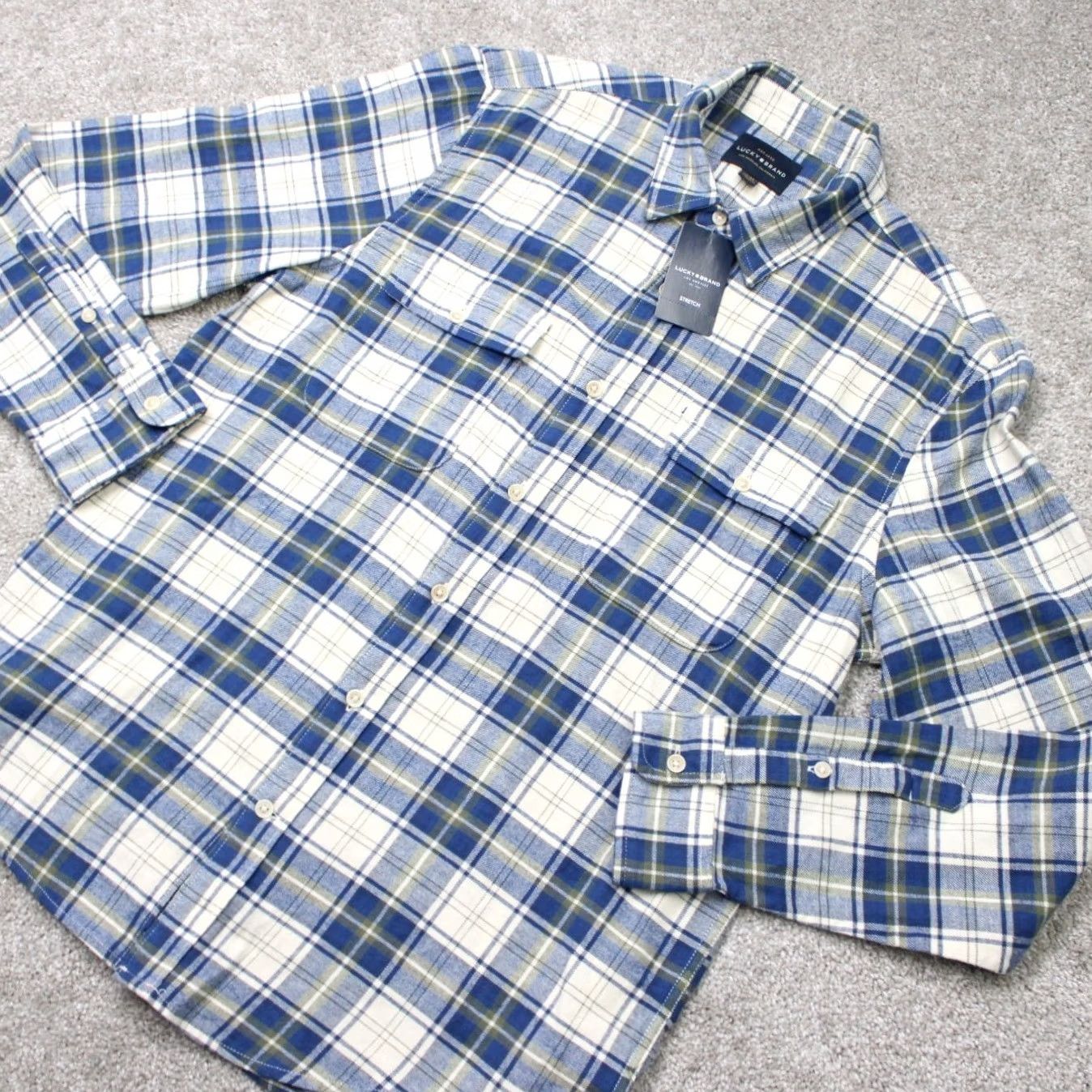 Lucky Brand Lucky Brand Button-Up Shirt Mens Medium Blue Plaid Cotton Long Sleeve NWT Size US M / EU 48-50 / 2 - 4 Thumbnail